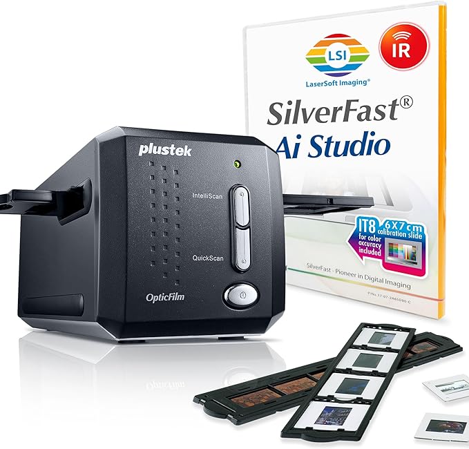 Plustek OpticFilm 8200i AI - 35mm Film & Slides Scanner. IT 8 Calibration Target + SilverFast Ai Studio 9, 7200 dpi Resolution 64Bit HDRi , Mac/PC