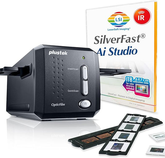 Plustek OpticFilm 8200i AI - 35mm Film & Slides Scanner. IT 8 Calibration Target + SilverFast Ai Studio 9, 7200 dpi Resolution 64Bit HDRi , Mac/PC