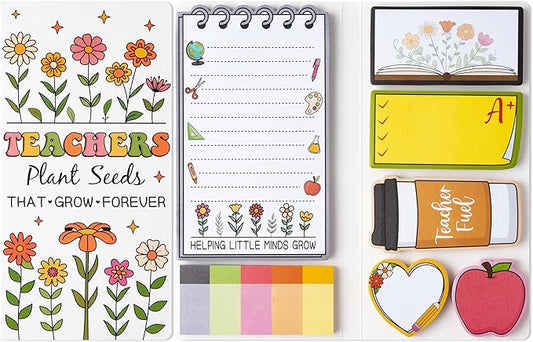 Xqumoi Retro Wildflowers Teachers Sticky Notes Set - Teacher Plant Seeds Self-Stick Note Pads Teacher Appreciation Notepads Writing Memo Pad Page Marker Back to School Office Supplies Thank You Gift