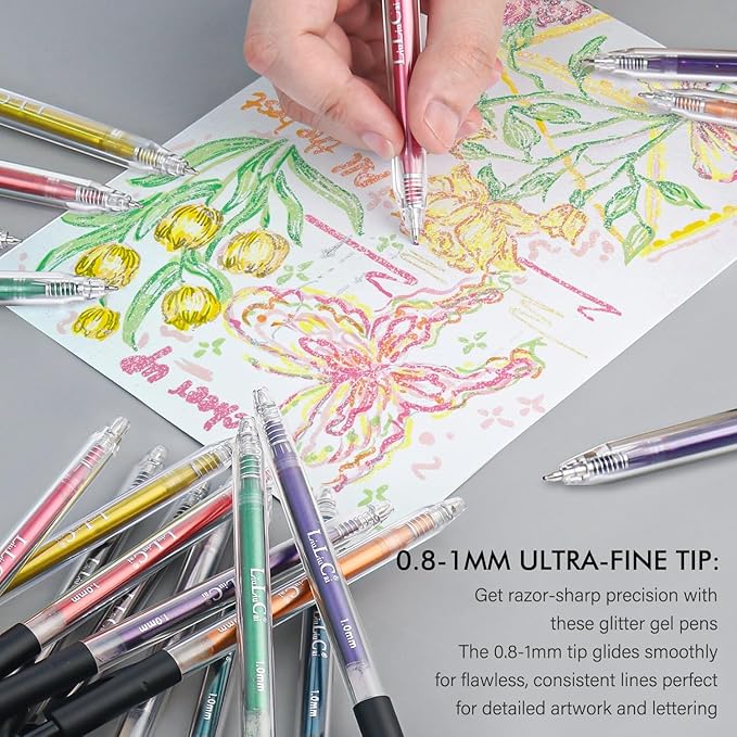 Stocking Stuffers for Teen Girls Boys,24 Colors Retractable Glitter Gel Pens, Metallic Sparkle Gel Pens for Adult Coloring Books,Sparkle Glitter Pens for Drawing Writing Journaling, Christmas Gifts