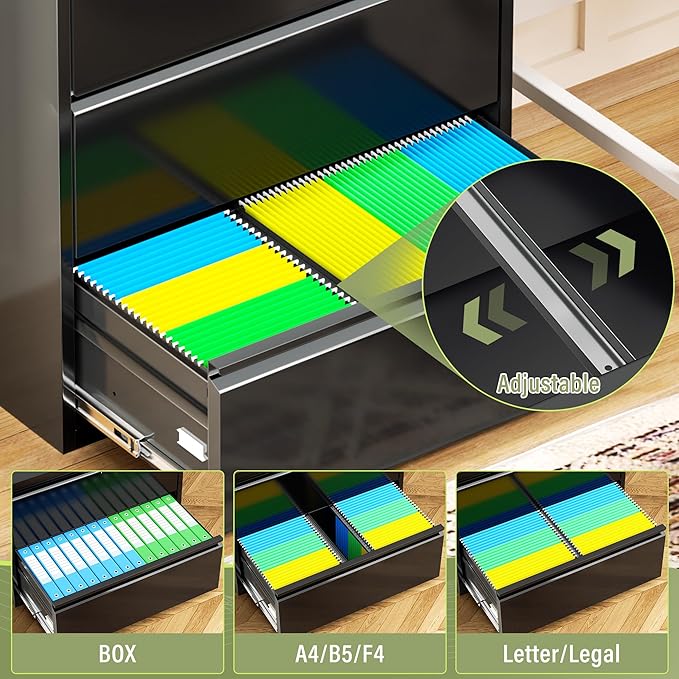 Incbruce 28" W 4 Drawer Lateral File Cabinet, Metal 4 Drawer Lateral Filing Cabinet with Lock, Steel Wide Filing Organization Storage Cabinet for Home, Office, Fit A4/F4/Letter/Legal File (Black)