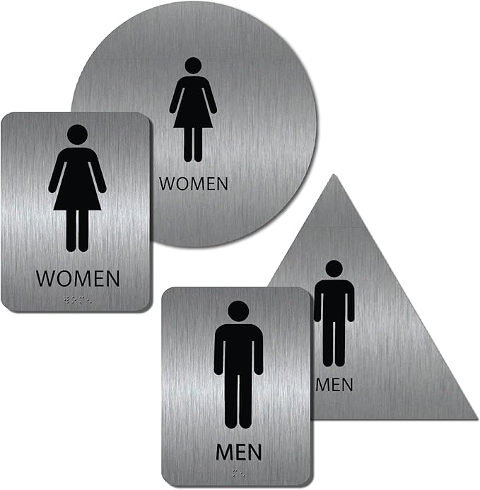 ALPHA DOG ADA SIGNS Men's Women's Restroom Sign Bundle 6x9 inch ADA Compliant Business Wall Mount Indoor Outdoor Easy Install USA Made (Brushed Stainless)