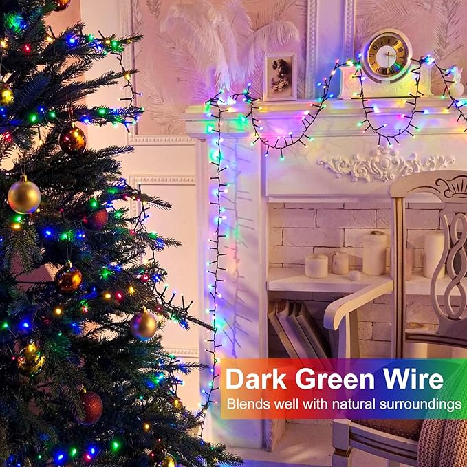 2 Pack Christmas Lights Outdoor, Total 200FT 600LED Christmas String Lights Waterproof, Green Wire Twinkle Tree Lights for Indoor Patio Party Decorations, 1 Pack Warm White & 1 Pack Multicolor