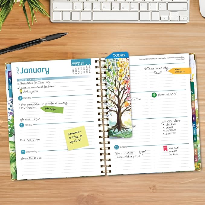 HARDCOVER 2026 Planner, 8.5"x11": 14 Months (November 2025 - December 2026), Daily Weekly Monthly Planner, Yearly Agenda, Bookmark, Pocket Folder and Sticky Note Set (Tree Seasons)