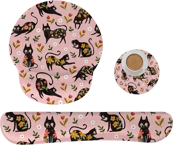 RICHEN 3 PCS Computer Mouse Pads for Desk with Coaster Set, Non-Slip Keyboard Wrist Rest and Mouse Pad Set, Ergonomic Design (YKMWR-51)