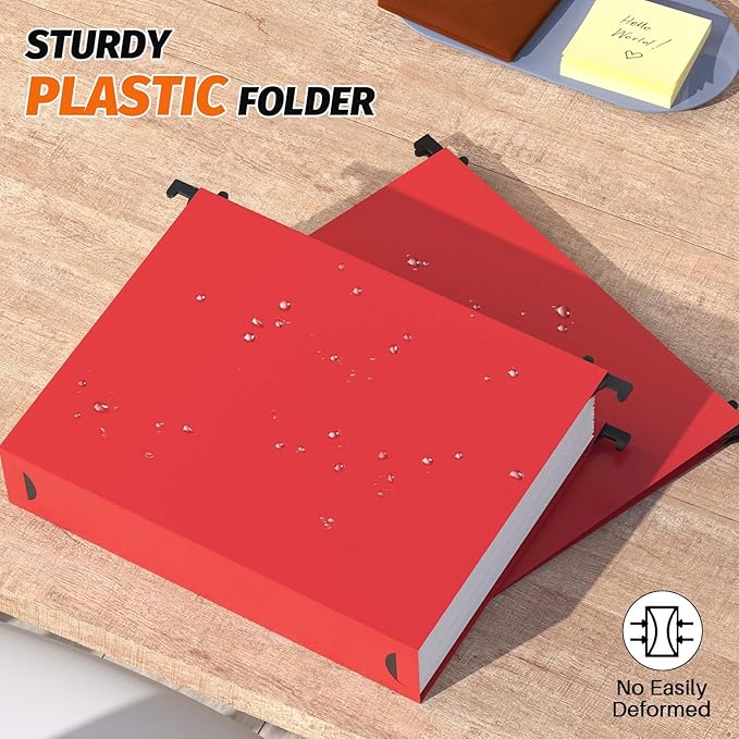 Extra Capacity Plastic Hanging File Folders,12 Pack Reinforced Hang Folders,Heavy Duty 2 Inch Expansion,Plastic Filing Cabinet Folders,Letter Size,for Bulk Files, Medical Charts,Red