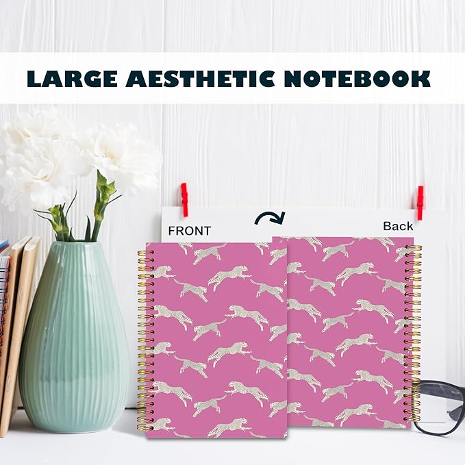 BearCake Preppy Notebook, Leopard Cheetah Hot Pink Notebook, Leopard Print Gifts for Women, Preppy Journal, Leopard Print Office Supplies, Hardcover Spiral Notebook 5.5x8.3