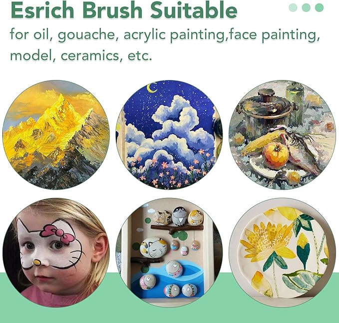 ESRICH Paint Brushes Set,6 Packs 60 Pcs Acrylic Paint Brush Set,Acrylic Oil Watercolor, Face Nail Art, Miniature Detailing,Rock Painting,Painting Artist Professional Kits(Green)