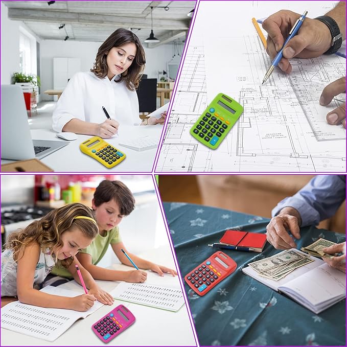 12 Pieces Pocket Calculator,Pocket Size Mini Calculators,8 Digit Display Basic Calculator,Solar Battery Dual Power Desktop Calculators for Students Kids Home Office (Multicolor, 12 Pieces)