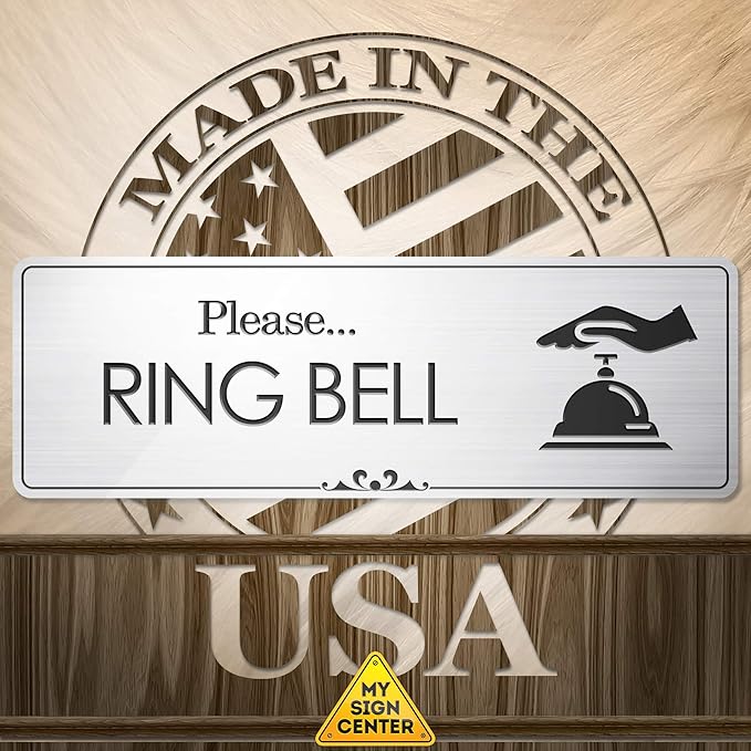 Please Ring Bell Sign, Brushed Silver, Engraved, 3" x 9", Fade Resistance, Indoor/Outdoor Use, USA MADE By My Sign Center