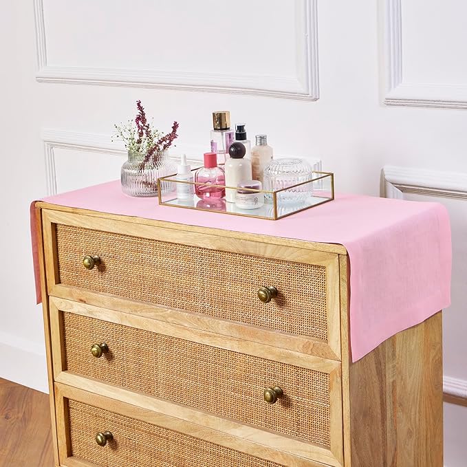 Solino Home Linen Table Runner 60 Inches - 100% Pure Linen Pink Lemonade Table Runner 14 x 60 Inch Ideal for Dresser and Coffee Tables - Fete