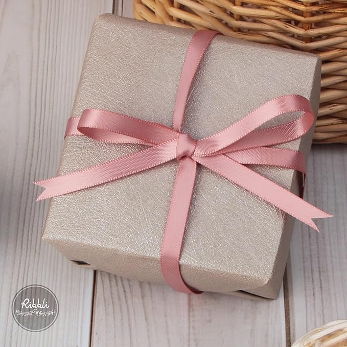 Ribbli Double Faced Dusty Pink/Rose Gold Satin Ribbon,1/4” x Continuous 25 Yards,Use for Craft Bows Bouquet, Gift Wrapping, Wedding Decoration, Floral Arrangement