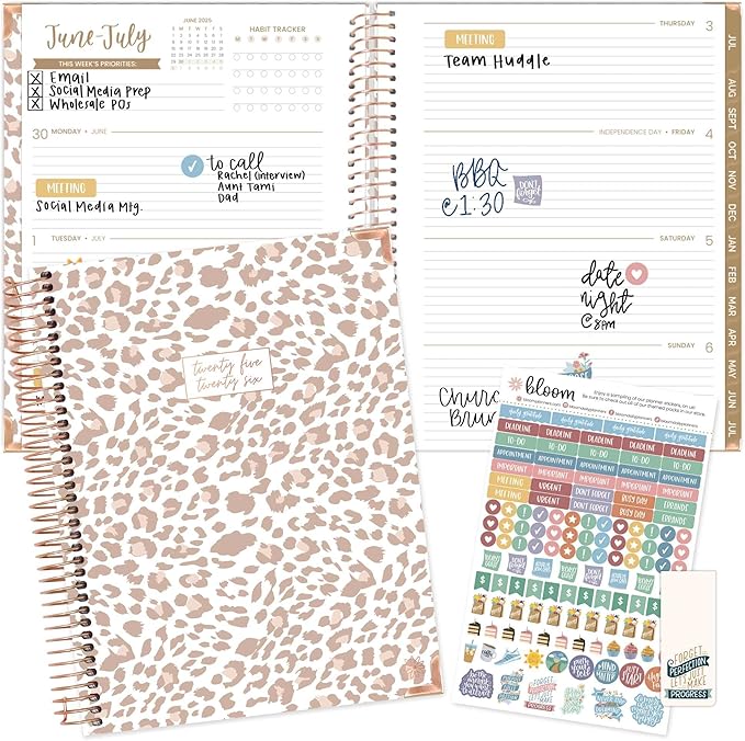 bloom daily planners HARDCOVER Planner 2025-2026 (8.5" x 11") Academic Year (July 2025 - July 2026) - Task Goal Organizer - Monthly & Weekly Inspirational Agenda Book - Tan Leopard