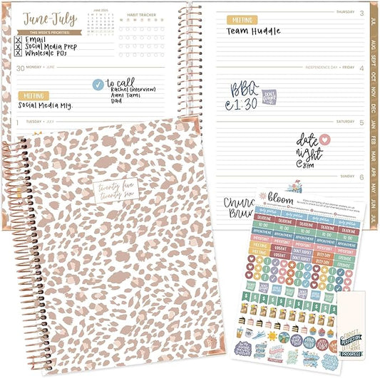 bloom daily planners HARDCOVER Planner 2025-2026 (8.5" x 11") Academic Year (July 2025 - July 2026) - Task Goal Organizer - Monthly & Weekly Inspirational Agenda Book - Tan Leopard