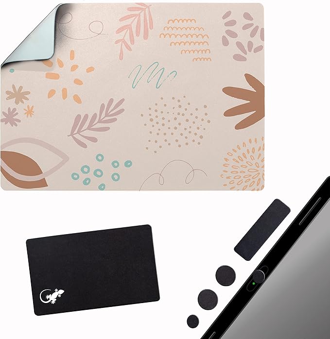 Mouse Pad Adhesive Bottom - Sticks to Any Surface - Portable - Webcam Covers and Screen Cleaner Included (Pastel Leaves)