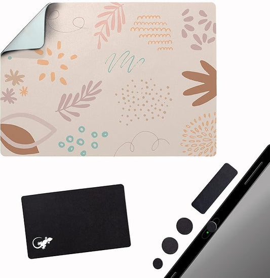 Mouse Pad Adhesive Bottom - Sticks to Any Surface - Portable - Webcam Covers and Screen Cleaner Included (Pastel Leaves)