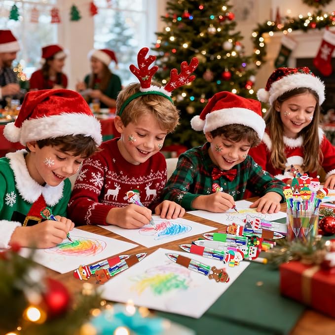 CZWZ 60Pcs Mini Multicolor Pen in One 4-in-1 Cute Pens Bulk for Kids, Ballpoint Pens for Birthdays and Children's Parties, Fun Pens Gifts Assorted Ink Kawaii Pen(Christmas)