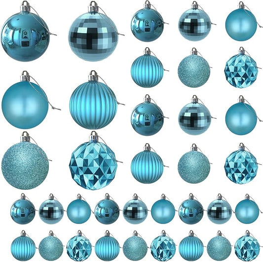 Baby Blue Christmas Ornaments - Christmas Tree Decorations Shatterproof Hanging Balls for Birthday Wedding Holiday Decor Set of 36pcs, Multi-Sizes(1.6",2.5",3.2")