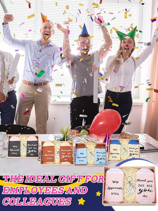 24 Pcs Employee Appreciation Gifts Thank You for All You Do Socks Stainless Steel Keychains for Staff Coworker Team