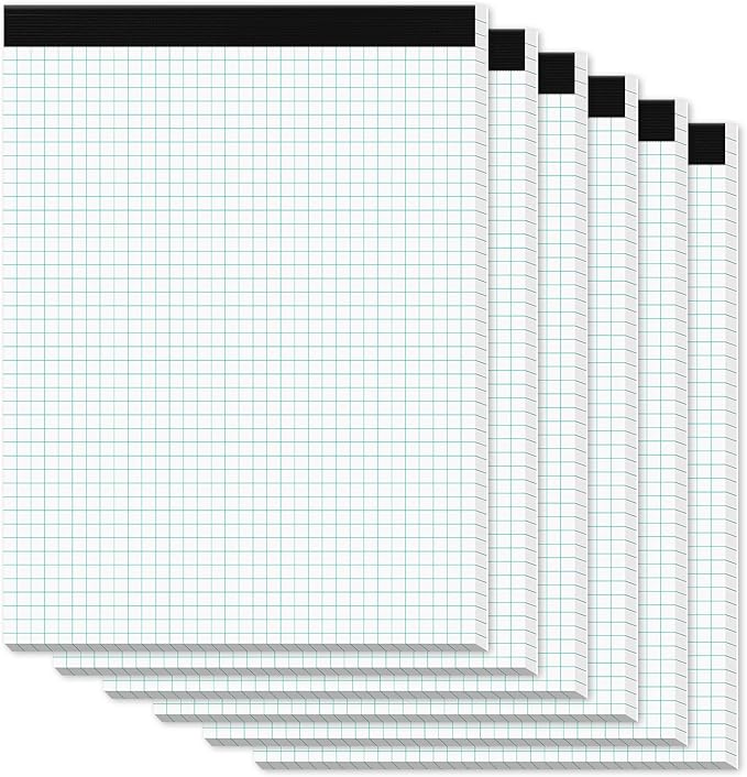 Graph Paper Pads 8.5 x 11, 6 Pack, 4x4 Blue Quad Grid Paper Pad, White Quadrille Pad 8-1/2" x 11", Easy Tears Off, Grid Notebook 8.5 x 11, White 70 GSM Graft Paper, 30 Sheets/Pad