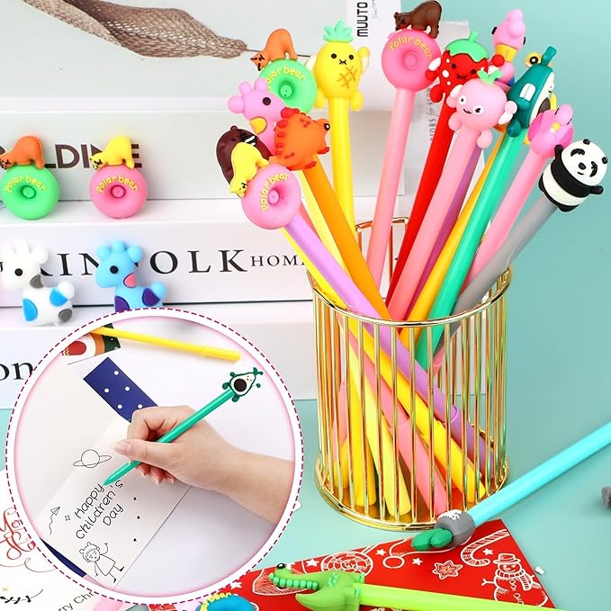SANNIX 50 Pieces Cartoon Cute Pens Gel Black Ink Pens Bulk Assorted Novelty Kawaii Writing Pen for Kids Students Gift School Office Home Supplies Present