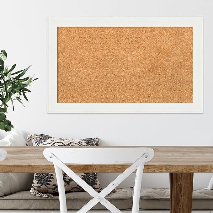 Amanti Art Natural Cork Board for Wall, 19x31 Vision Board with White Frame, Medium Corkboard Office Decor for Home Organization, Casual Corkboard Pinboard to Display Items for Home Organization in