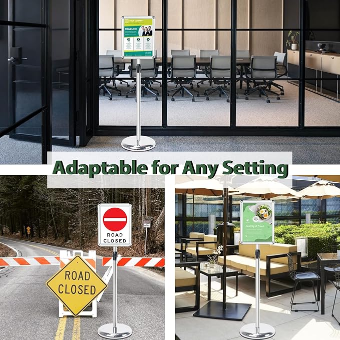 Poster Stand Holder Adjustable Pedestal Floor Standing Sign Holder Vertical and Horizontal View Sign Display, Aluminum Snap Open Frame with Safety Corner (Sliver-8.5x11)