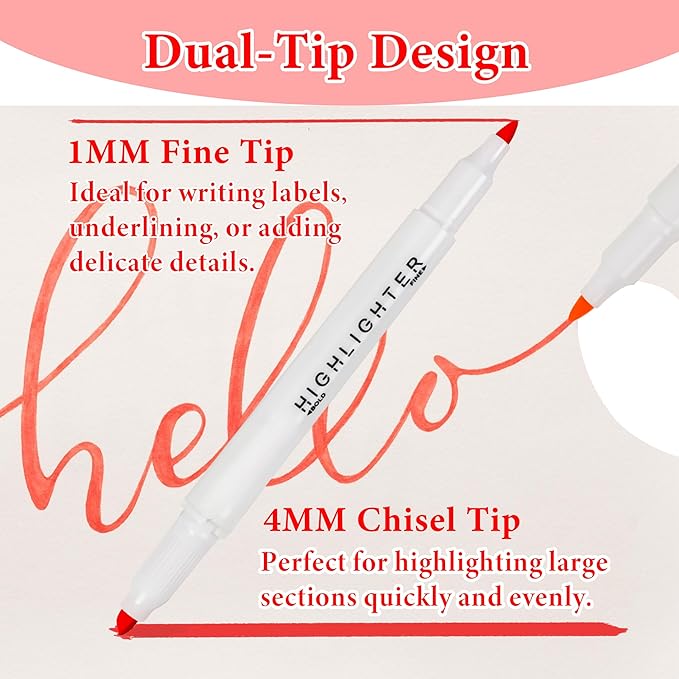 Smilo 15-Color Dual Tip Highlighters, No Bleed Quick Dry Bible Journaling Markers, Chisel and Fine Tip for School Supplies, Office & Study, Assorted Colors (15 Pack)