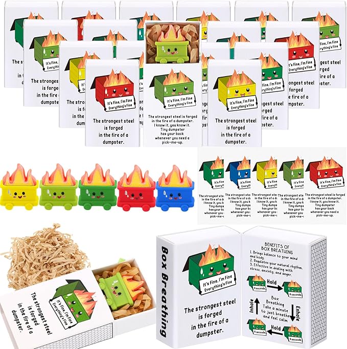 Realspring 35 Sets Dumpster Ornament Desk Accessories Emotional Support Resin Dumpster with Inspirational Cards Funny Employee Appreciation Gifts for Halloween Team Office Coworker Teacher (Colorful)