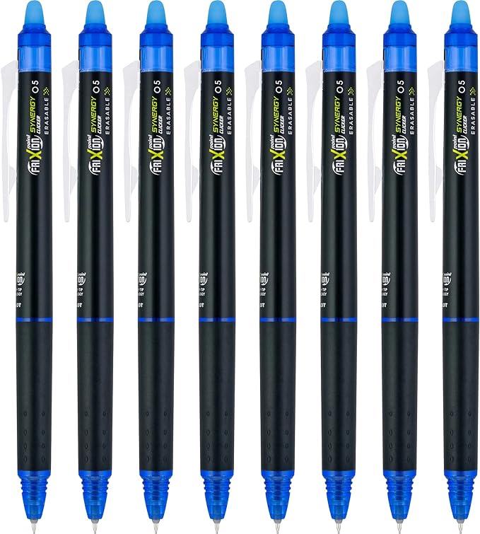 PILOT FriXion Synergy Clicker Erasable Gel Ink Pens, Extra Fine Point, Blue Ink, 8-pack (17849)