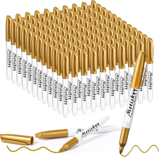 120 Pcs Metallic Permanent Markers Bulk Metallic Marker Pens Set Fine Point Metallic Markers Fine Tip Paint Markers for Gift Card Making, Artist Illustration, Industrial Marking (Gold)