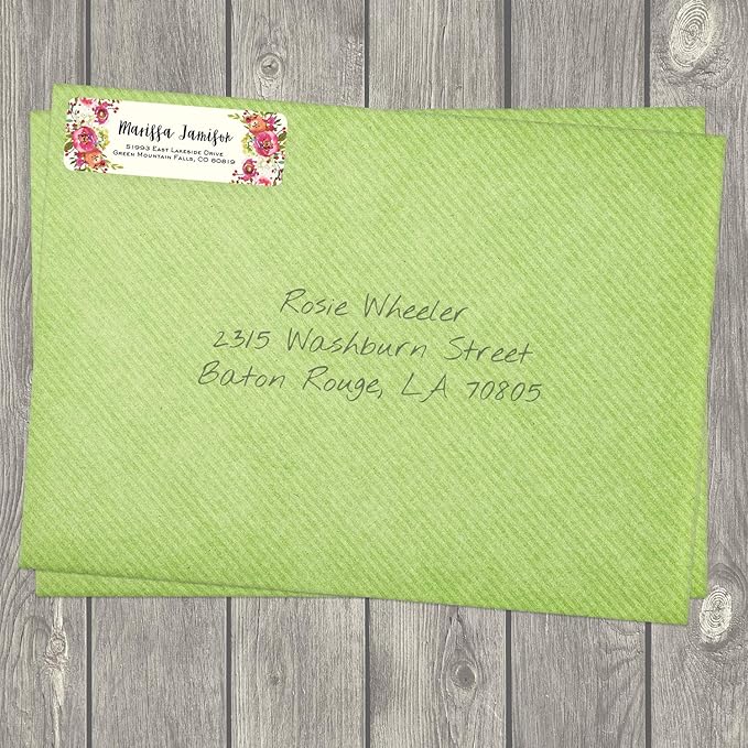 Vibrant Floral and Ivory Rolled Address Labels/Roll of 500 Personalized Address Labels/Designer Return Address Stickers in Elegant Plastic Dispenser