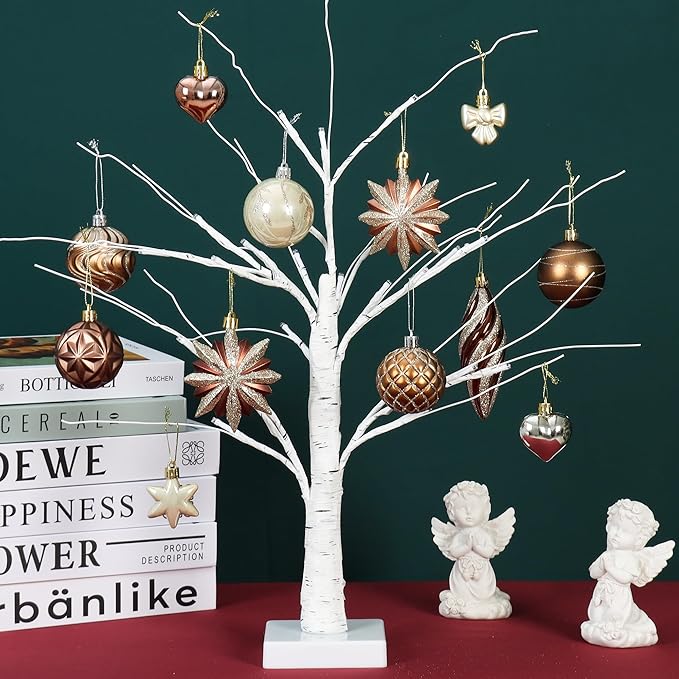 82Pcs Brown and Gold Christmas Ornaments Set, Shatterproof Medium Christmas Ball Ornaments, Christmas Decorations Hanging Ornaments for Xmas Trees, Holiday, Party Decor (Brown & Gold)