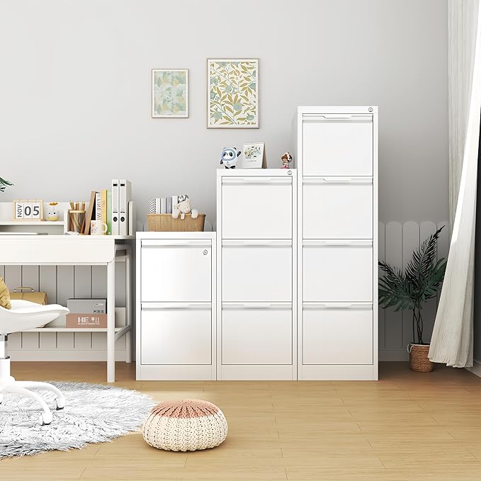 4-Drawer File Cabinet with Lock,Metal Vertical Filing Cabinets for Home Office,Under Desk File Cabinets for Letter/Legal/A4 Size Files,Easy Assemble