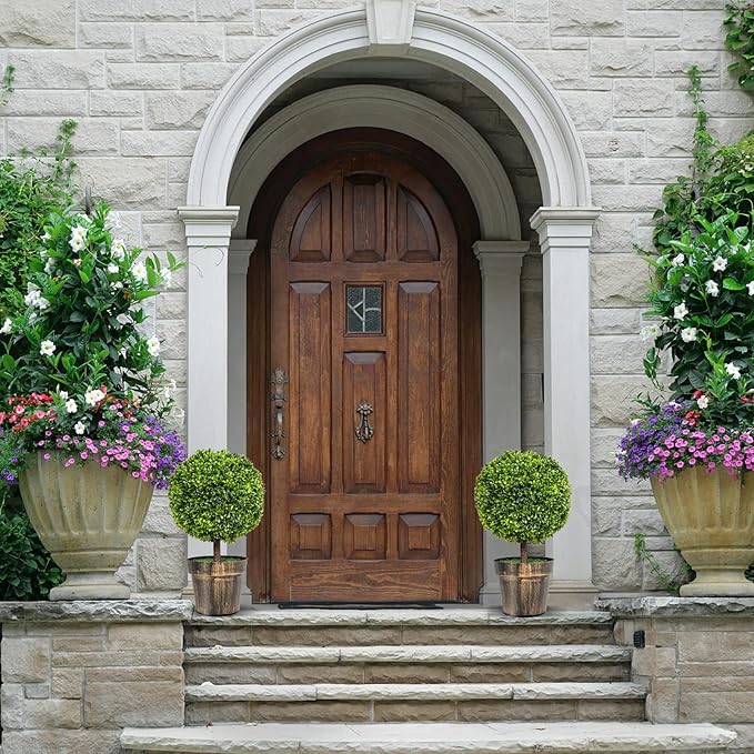 Goplus 22" Tall Artificial Boxwood Topiary Ball Tree, 2 Pack Faux Round Shrubs Bushes Decoration, Fake Potted Plants for Front Porch Indoor Outdoor Home Decor