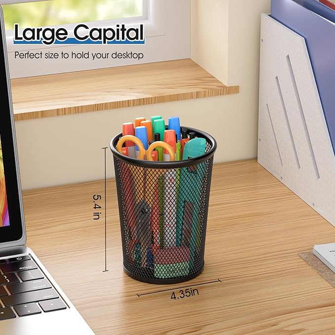 MaxGear Pen Holder for Desk, Premium Mesh Metal Pencil Holder Pen Cup Marker Organizer Makeup Brush Holders, Desk Accessories & Workspace Organizers for Home, School & Office, 5.4’’, 2 Pack
