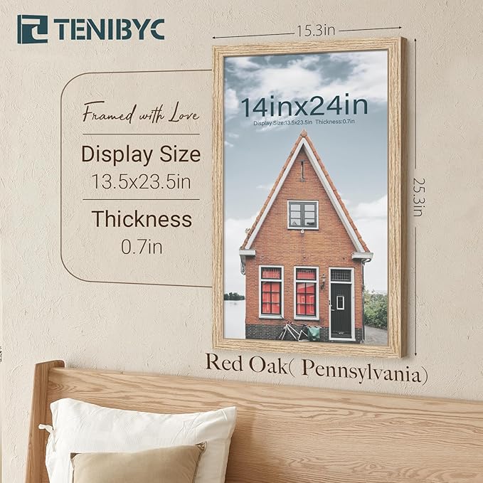 14x24 Oak Picture Frame 3 Pack, Natural Solid Wood Poster Frame, Wall Gallery Frame
