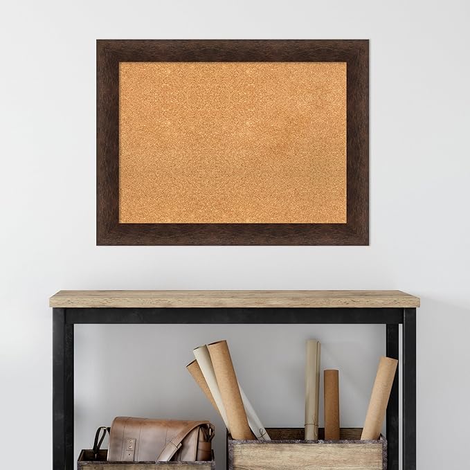 Amanti Art Natural Cork Board for Wall, 25x33 Vision Board with Brown Wood Frame, Medium Corkboard Office Decor for Home Organization, Casual Corkboard Pinboard to display items for home organization