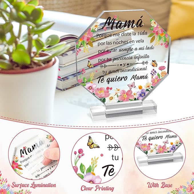 Yopyame Spanish Mom Birthday Gifts - Regalos para Mamá Acrylic Gift for Office Desk Decor Keepsake Paperweights Gifts for Mom in Spanish Christmas Mothers Day Gifts for Mom Spanish from Daughter Son