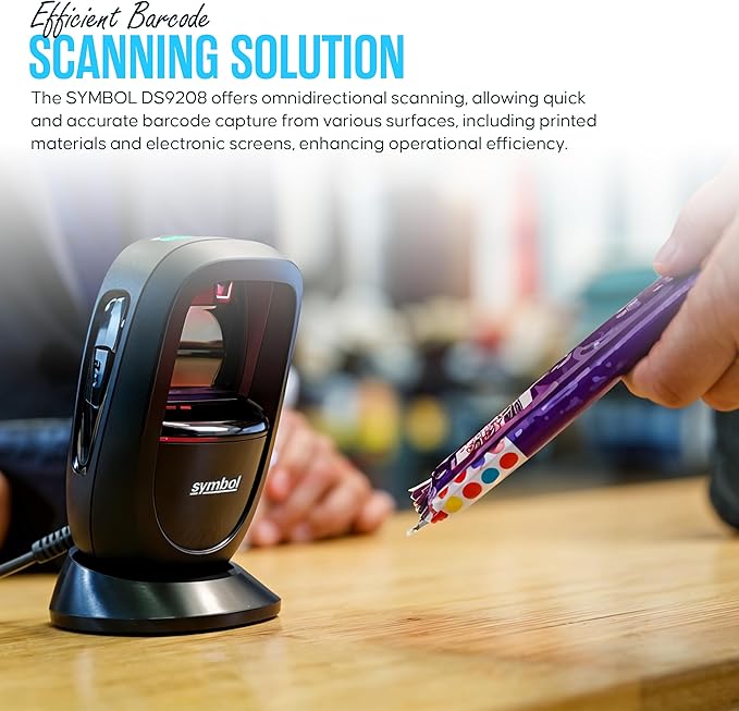 DS9208 Zebra Symbol Digital Handsfree 1D/2D Barcode Scanner with USB Cable & Microfiber Cleaning Cloth - High Performance Scanning, Compact Design, Standard Range (Renewed)