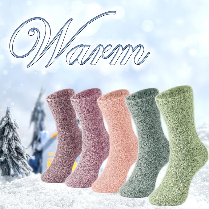 SISOSOCK 5 Pairs Fuzzy Soft Cozy Fluffy Socks for Women, Casual Warm Sleep Comfy Socks, Thick Winter Plush Gifts for Women