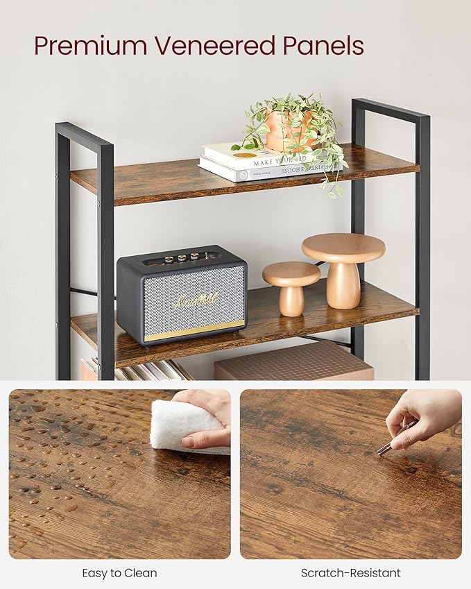 VASAGLE 6-Tier Bookshelf, Bookcase with Steel Frame, Book Shelf for Living Room, Home Office, Study, 11.8 x 31.5 x 73.2 Inches, Industrial Style, Rustic Brown and Ink Black ULLS082B01