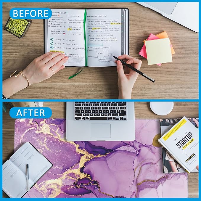 Mouse Pad,Purple Marble Desk Mat for Desktop,Desk Pad with Non-Slip Base and Stitched Edge,Extended Mousepad for Office and Home 35.4X15.7 Inch