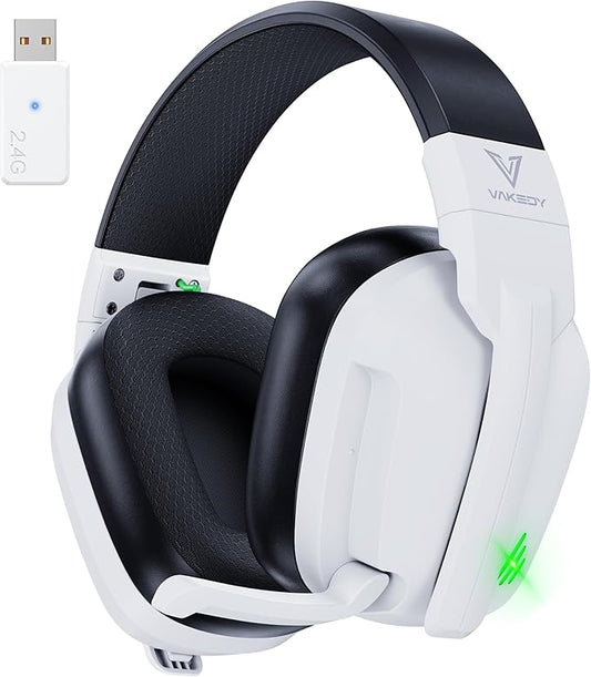 Wireless Gaming Headset for PS5, PC, PS4, Switch, Mac, 2.4GHz Low-Latency & Bluetooth 5.3 Headphones with Noise Canceling Mic, Stereo Sound, 50Hr Long Lasting Battery (White)