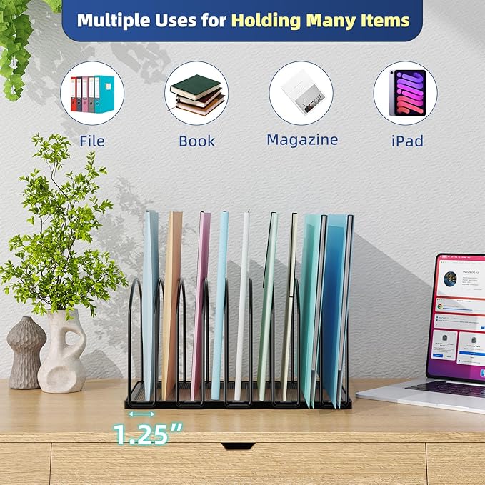 Simple Trending 9 Section Metal File Sorter Organizer for Desk, Vertical File Folder Stand for Home Office, Black