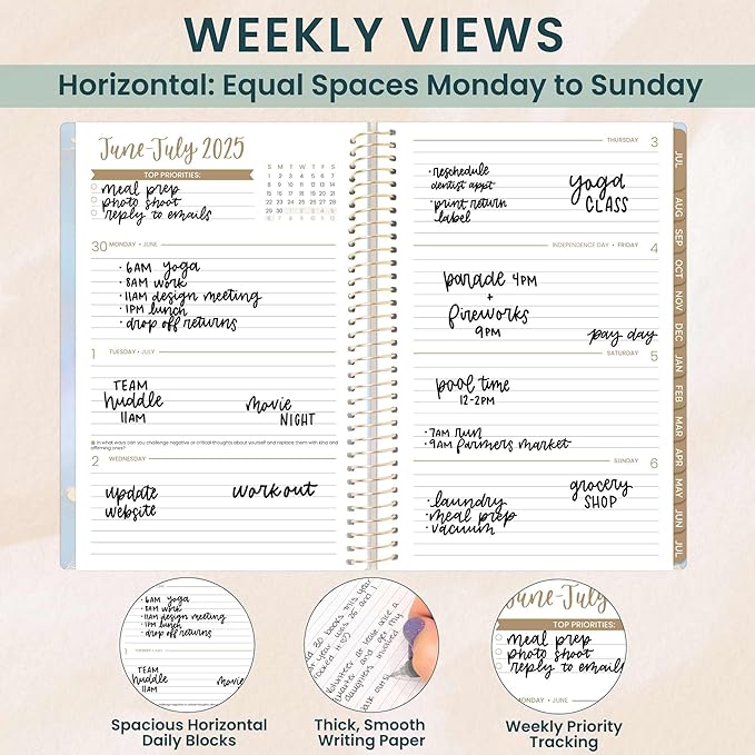 bloom daily planners 2025-2026 Academic Year Daily Planner (July 2025 - July 2026) - A5 Weekly & Monthly Calendar Agenda Organizer Book with Stickers - 5.5" x 8.25" - Iridescent Opal