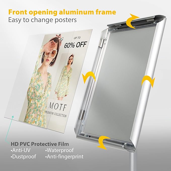 8.5"x11" Pedestal Poster Stand with Heavy Duty Solid Steel Base, Adjustable Floor Standing Sign Holder for Vertical and Horizontal Display, Silver 3Pack