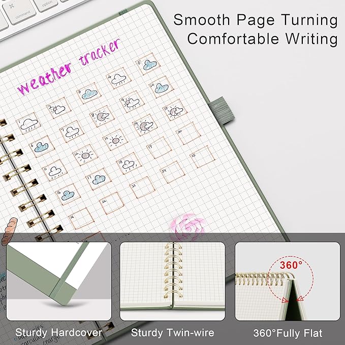 RETTACY Graph Grid Paper Notebook, 140 Pages, A5 Medium Size (5.7'' x 8.3''), 5 Squares per Inch, Hardcover, 100 GSM Thick Paper, for School, Students, Math, Engineering (Light Green)