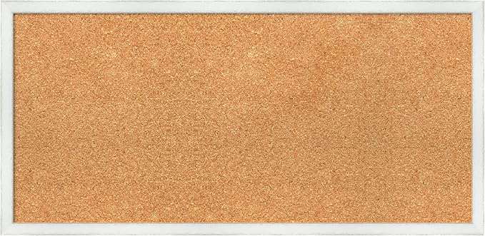 Amanti Art Natural Cork Board for Wall, 15x31 Vision Board with White Frame, Medium Corkboard Office Decor for Home Organization, Country Rustic Corkboard Pinboard to Display Items for Home