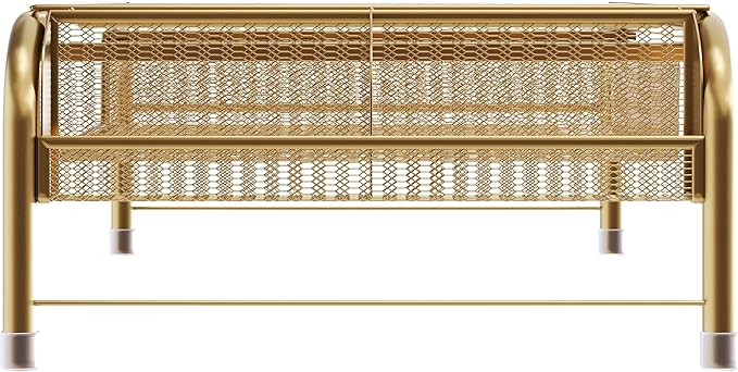 Martha Stewart Ryder Gold Mesh Metal Desktop Monitor Stand Riser with Organizer Drawer and Side Storage, 12.5 x 22.25 x 6.5 inches